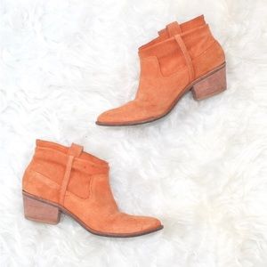 Joie Ajax Orange Suede Ankle Boots Size 7.5